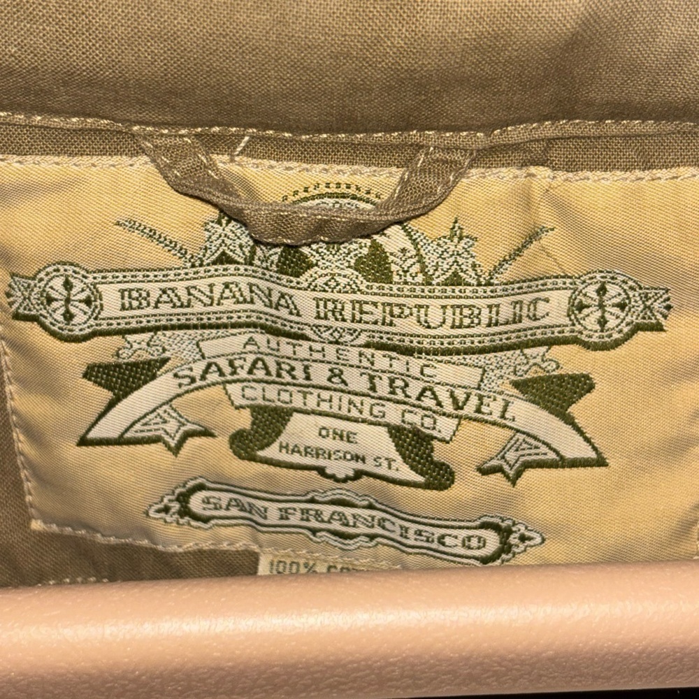 Vintage Banana Republic Safari Jacket Large Tan Photography Packable Hood​​​ - Picture 10 of 12